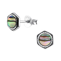 Load image into Gallery viewer, Ohrstecker 925 Sterling Silber Hexagon E-Coat Abalone Epoxid
