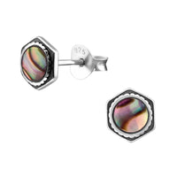Load image into Gallery viewer, Ohrstecker 925 Sterling Silber Hexagon E-Coat Abalone Epoxid
