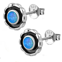 Load image into Gallery viewer, Ohrstecker 925 Sterling Silber Blume Stein oxidiert
