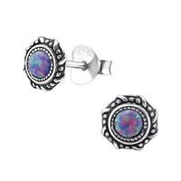 Load image into Gallery viewer, Ohrstecker 925 Silber Opal E-Coat oxidierter Rand
