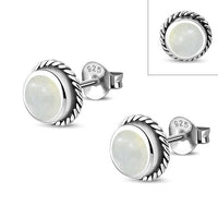 Load image into Gallery viewer, Ohrstecker 925 Sterling Silber Seilrand Stein rund
