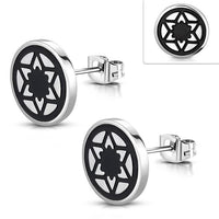 Load image into Gallery viewer, Edelstahl Stern Blume Rund Ohrstecker schwarz silber
