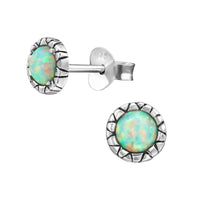 Load image into Gallery viewer, Ohrstecker 925 Silber Opal E-Coat oxidiert Zacken
