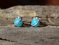 Load image into Gallery viewer, Ohrstecker 925 Sterling Silber mint Opal E-Coat Saturn
