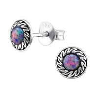 Load image into Gallery viewer, Ohrstecker 925 Silber Opal E-Coat oxidiert Feuer Ball
