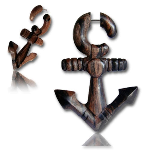 Fake Holz Piercing Anker two tone Arange Wood Plug nickelfrei Edelstahl Ohrstecker Organic Tribal - chic - net.de