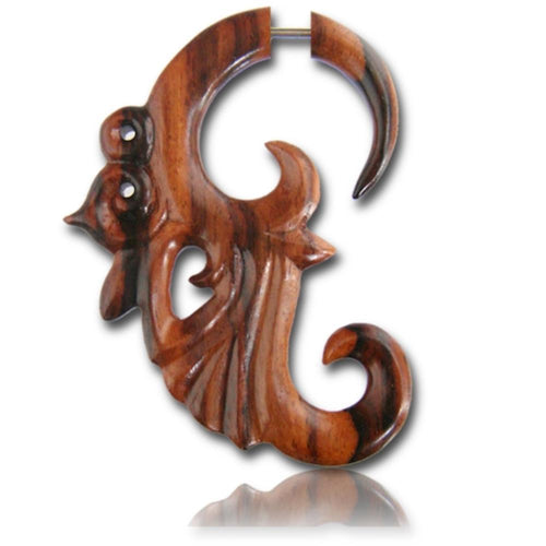 Fake Holz Piercing Doppel Spirale Kringel Narra Wood Plug nickelfrei Edelstahl Ohrstecker Organic - chic - net.de