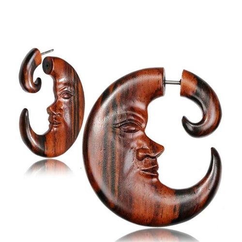 Fake Holz Piercing Halbmond Gesicht Steckverschluss braun gemasert Ohrring - chic - net.de
