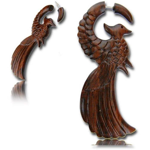 Fake Holz Piercing Narra Holz Phönix Flügel nickelfrei Edelstahl Ohrstecker Organic Expander - chic - net.de