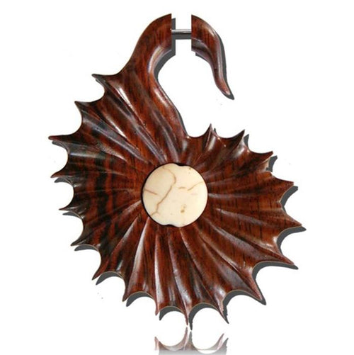 Fake Holz Piercing Narra Wood Stein Inlay weiß Muschel Edelstahl Ohrstecker Organic Tribal - chic - net.de