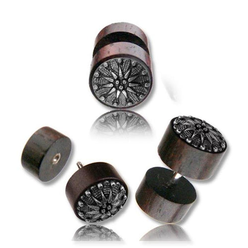 Fake Holz Piercing Narraholz Edelweiß Metall Inlay Edelstahl Ohrstecker Organic Tribal - chic - net.de