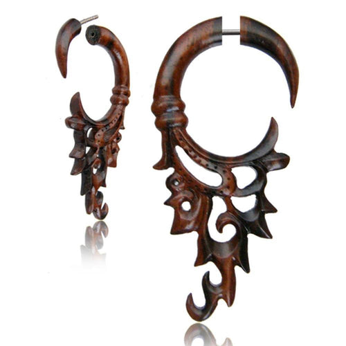 Fake Holz Piercing Narraholz Ornament Schlaufe gezackt Edelstahl Ohrstecker Organic Tribal - chic - net.de