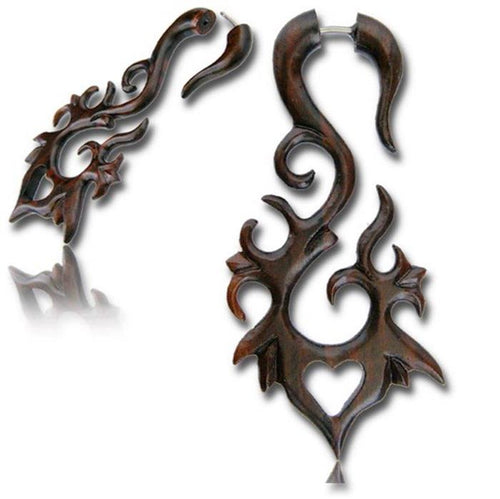 Fake Holz Piercing Sonoholz Feuer Herz Ornament nickelfrei Edelstahl Ohrstecker Organic - chic - net.de