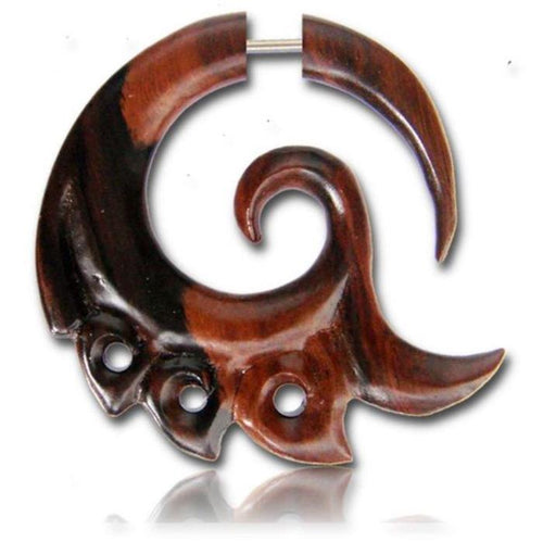 Fake Holz Piercing Spirale Kreise Zacken Narra Wood Plug nickelfrei Edelstahl Ohrstecker Organic - chic - net.de