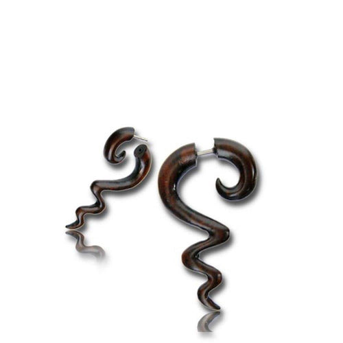 Fake Holz Piercing Thai Spirale wellig mini Narra Wood nickelfrei Edelstahl Ohrstecker Organic - chic - net.de