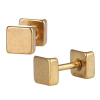 Load image into Gallery viewer, Fake Piercing Edelstahl Schraubverschluss Expander goldfarben große Quadrate 5 mm - chic - net.de

