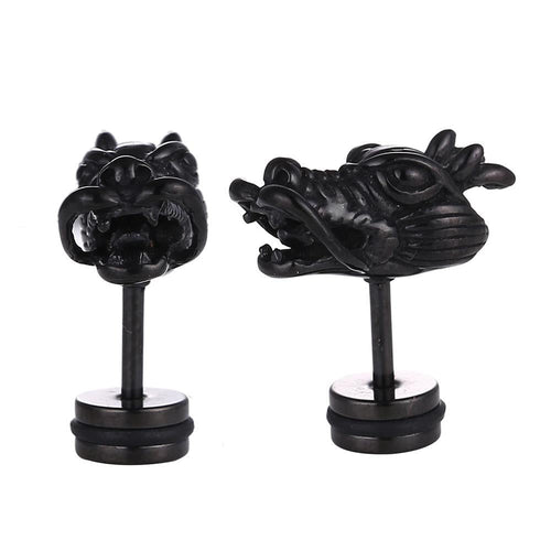 Fake Piercing Expander Chinesicher Drachen Kopf schwarz Schraubverschluss Edelstahl - chic - net.de