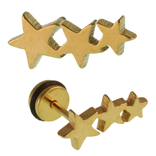 Fake Piercing Expander drei Sterne goldfarben Schraubverschluss Edelstahl - chic - net.de