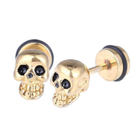 Load image into Gallery viewer, Fake Piercing Expander gold FarbenTotenkopf klein schwarze Augen Schaubverschluss Edelstahl - chic - net.de
