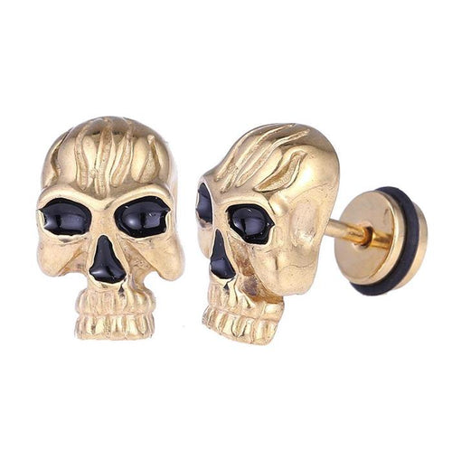 Fake Piercing Expander gold FarbenTotenkopf schwarze Augen Schaubverschluss Edelstahl - chic - net.de