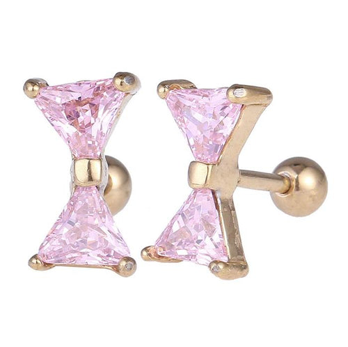 Fake Piercing Expander golden Schleife Zirkonia rosa Schaubverschluss Edelstahl - chic - net.de