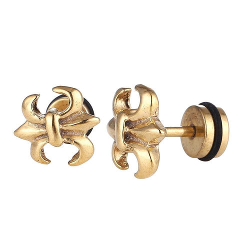 Fake Piercing Expander golden Schwertlilie Schaubverschluss Edelstahl - chic - net.de
