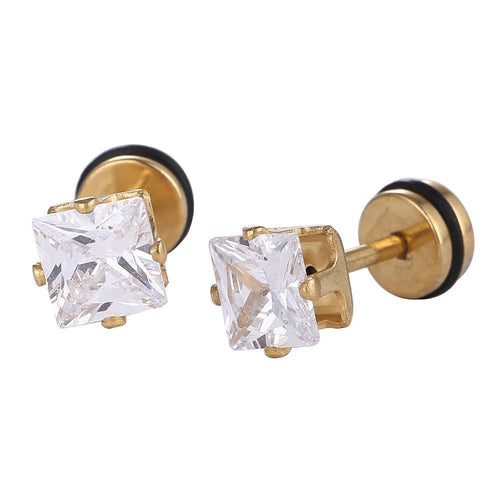 Fake Piercing Expander golden Zirkonia Stein weiß Quadratisch Schaubverschluss Edelstahl - chic - net.de