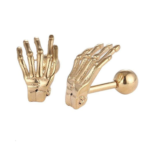 Fake Piercing Expander goldfarben Skelett Hand Kugel Edelstahl - chic - net.de