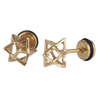 Cargar imagen en el visor de la galería, Fake Piercing Expander goldfarben Stern aus dreiecken 3D Schaubverschluss Edelstahl - chic - net.de
