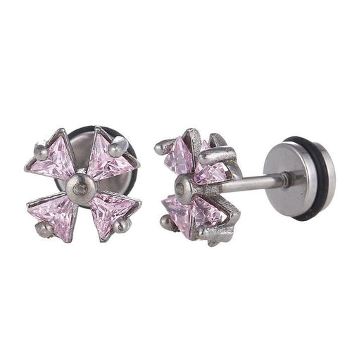 Fake Piercing Expander Kreuz Schleife Zirkonia rosa Schaubverschluss Edelstahl - chic - net.de