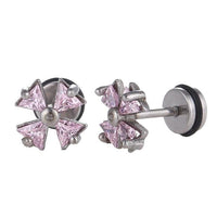 Cargar imagen en el visor de la galería, Fake Piercing Expander Kreuz Schleife Zirkonia rosa Schaubverschluss Edelstahl - chic - net.de
