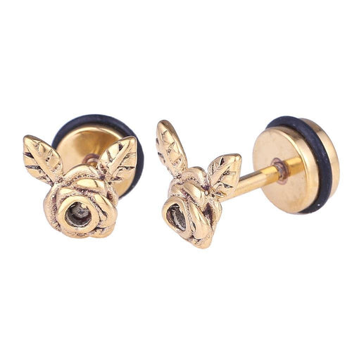 Fake Piercing Expander Rose mit zwei Bättern goldfarben Schraubverschluss Edelstahl - chic - net.de