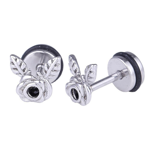 Fake Piercing Expander Rose mit zwei Bättern silber Farben Schraubverschluss Edelstahl - chic - net.de