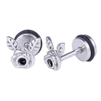 Load image into Gallery viewer, Fake Piercing Expander Rose mit zwei Bättern silber Farben Schraubverschluss Edelstahl - chic - net.de
