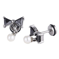 Cargar imagen en el visor de la galería, Fake Piercing Expander Schleife schwarz Zirkonia Perlen Anhänger silberfarben Schraubverschluss Edelstahl - chic - net.de

