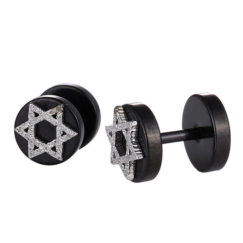 Fake Piercing Expander schwarz Glitzer Davidsstern Schaubverschluss Edelstahl - chic - net.de