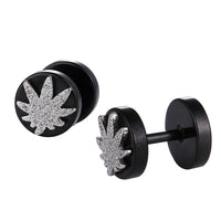 Load image into Gallery viewer, Fake Piercing Expander schwarz Glitzer Pflanzen Blatt Schaubverschluss Edelstahl - chic - net.de

