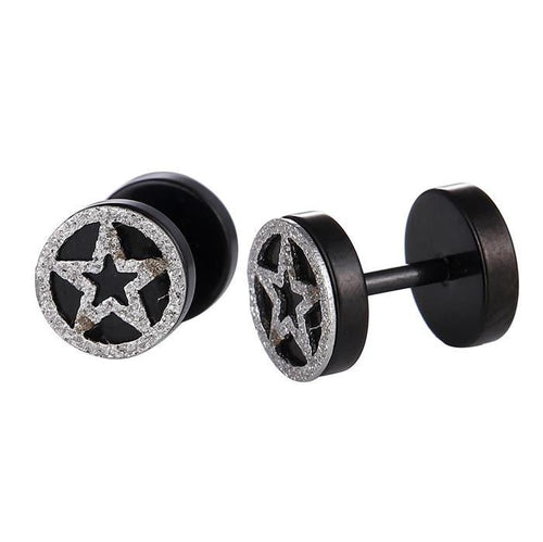 Fake Piercing Expander schwarz Glitzer Stern im Kreis Schaubverschluss Edelstahl - chic - net.de
