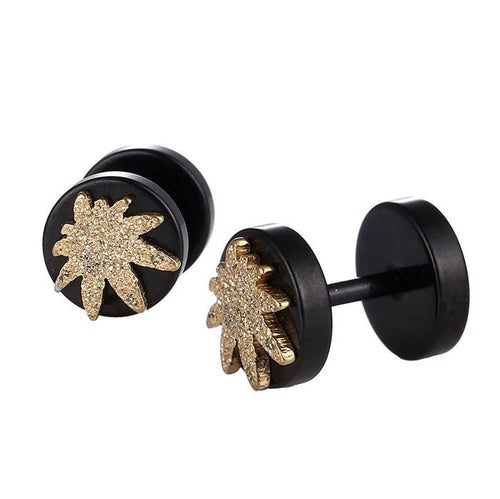 Fake Piercing Expander schwarz golden glitzernes Blatt Schaubverschluss Edelstahl - chic - net.de