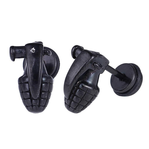 Fake Piercing Expander schwarz Handgranate Schaubverschluss Edelstahl - chic - net.de