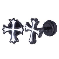 Cargar imagen en el visor de la galería, Fake Piercing Expander schwarz mit weißem Kreuz Schaubverschluss Edelstahl - chic - net.de
