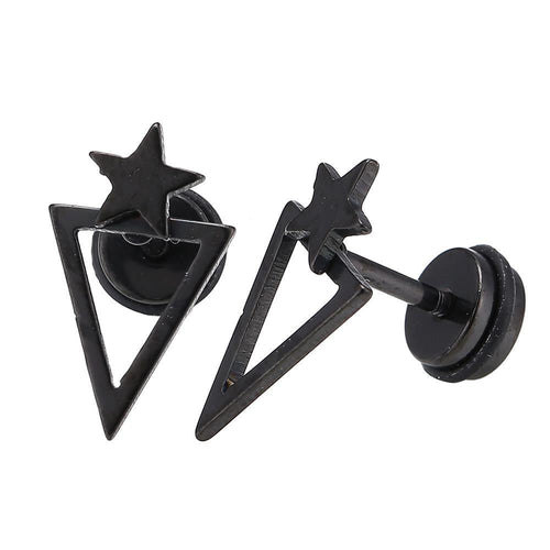 Fake Piercing Expander schwarz spitzes Dreieck Stern Schaubverschluss Edelstahl - chic - net.de