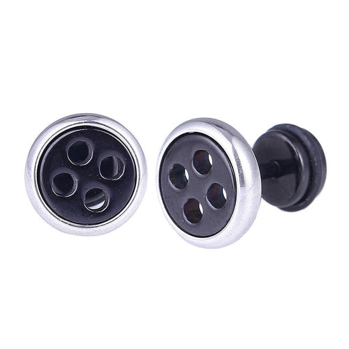 Fake Piercing Expander schwarzer Knopf Edelstahl Schaubverschluss - chic - net.de