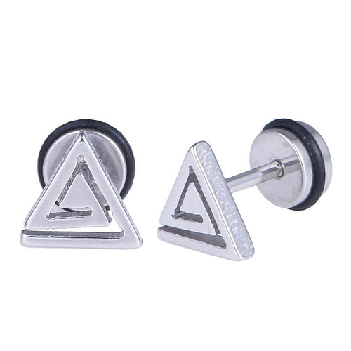 Fake Piercing Expander silber Farben Linien im Dreieck Schaubverschluss Edelstahl - chic - net.de