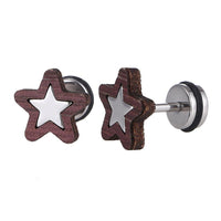 Cargar imagen en el visor de la galería, Fake Piercing Expander silber Farben Stern in Holzrahmen Schaubverschluss Edelstahl - chic - net.de
