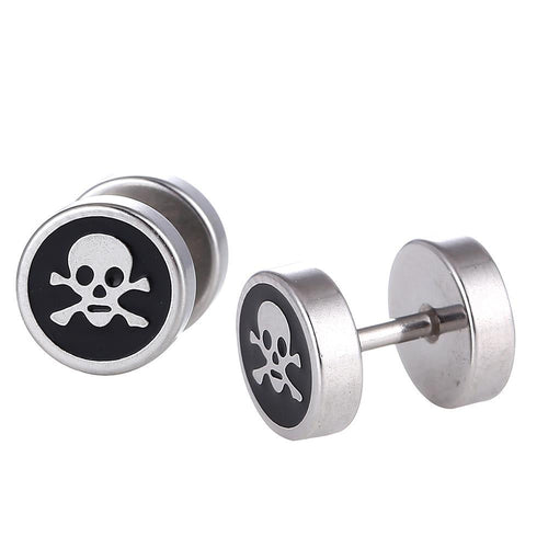 Fake Piercing Expander silber Farben Totenkopf Knochen schwarz Schaubverschluss Edelstahl - chic - net.de