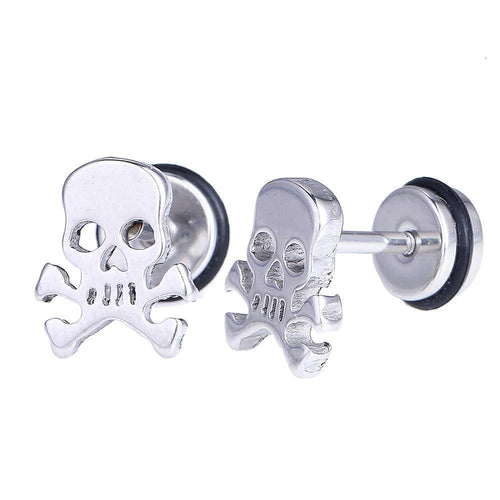 Fake Piercing Expander silber FarbenTotenkopf Gefahr Zeichen Schaubverschluss Edelstahl - chic - net.de