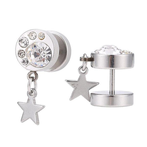 Fake Piercing Expander silber Zirkonia Steine mit Stern Anhänger Schaubverschluss Edelstahl - chic - net.de