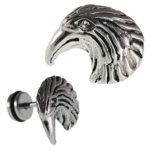 Fake Piercing Expander silberfarben Adler Kopf Auge Zirkonia Stein weiß Schaubverschluss Edelstahl - chic - net.de