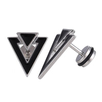 Load image into Gallery viewer, Fake Piercing Expander silberfarben Dreieck schwarz kleines schwarz Schaubverschluss Edelstahl - chic - net.de
